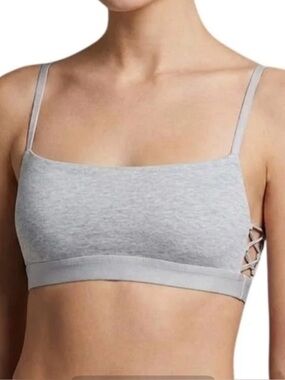 Aerie Cotton Bandeau Bralette Lace-Up Sides NWT Size Large Gray